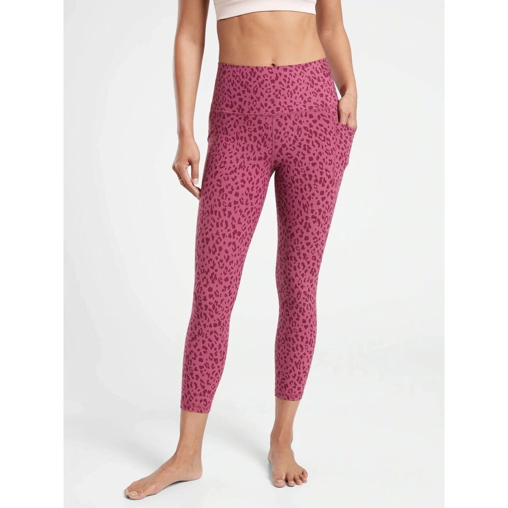 Athleta Salutation Stash Pocket II 7/8 Tight Leggings Small Pink Dot Leopard